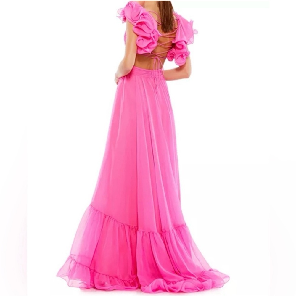 NWOT - Bright Pink Ruffle Tiered Cut-Out Chiffon Gown - Glinda Wicked Costume
